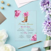 Pink rose with boot Quinceañera Invitation Acryl Uitnodigingen (Insitu (Huwelijk))