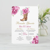 Pink rose with boot Quinceañera Invitation Kaart (Staand voorkant)