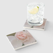 Pink Rose with Raindrops Stenen Onderzetter (Zijkant)