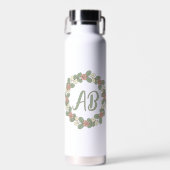 Pink Rose Wreath Monogram Water Bottle Waterfles (Voorkant)