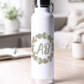 Pink Rose Wreath Monogram Water Bottle Waterfles