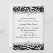 Pink Rose Zebra Sweet Sixteen Verjaardagsfeest Kaart (Achterkant)
