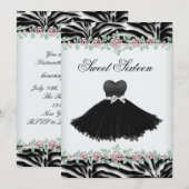 Pink Rose Zebra Sweet Sixteen Verjaardagsfeest Kaart (Voorkant / Achterkant)