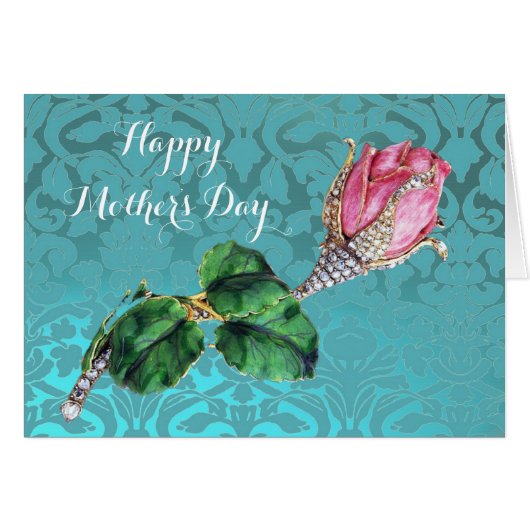 PINK ROSEBUD EN DIAMONDS BLUE DAMASK Moederdag (Voorkant Horizontaal)