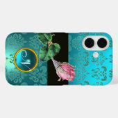 PINK ROSEBUD JEWEL, BLAUW BLAUWGROEN DAMASK GEM MO Case-Mate iPhone CASE (Achterkant (horizontaal))