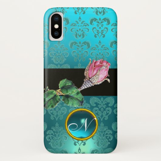 PINK ROSEBUD JEWEL, BLAUW BLAUWGROEN DAMASK GEM MO Case-Mate iPhone CASE (Achterkant)