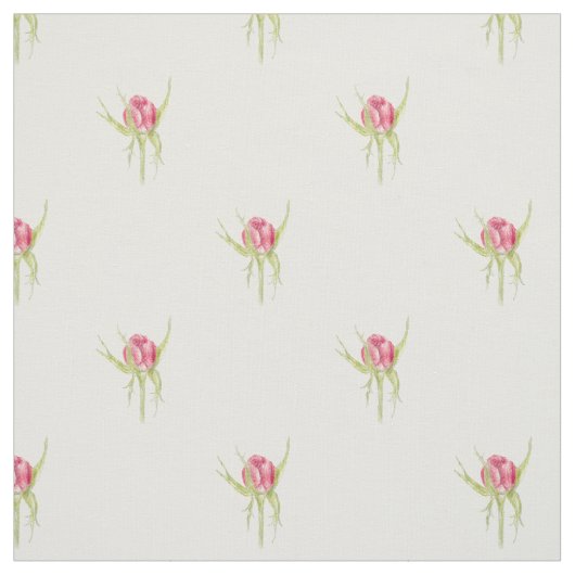 Pink Rosebud Tea Rose Flower Drawing White Stof (Swatch)
