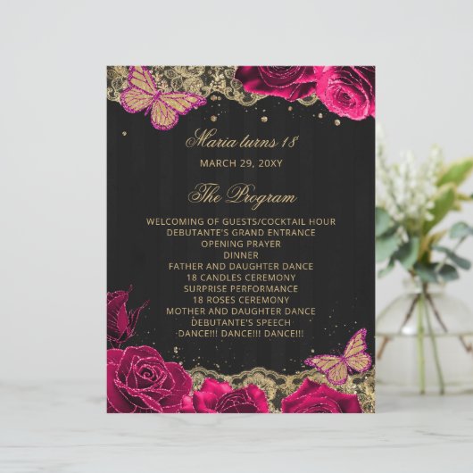 Pink Roses 18 Candles and Rozen Ceremony Programma (Staand voorkant)