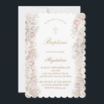 Pink roses and Baby's Breath flowers Baptism Kaart<br><div class="desc">Baptism invitation - girl</div>