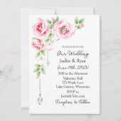 Pink Roses and Diamonds Floral Wedding  Kaart (Voorkant)