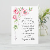 Pink Roses and Diamonds Floral Wedding  Kaart (Staand voorkant)