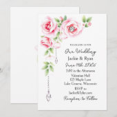 Pink Roses and Diamonds Floral Wedding  Kaart (Voorkant / Achterkant)