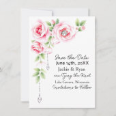 Pink Roses and Diamonds Floral Wedding  Save The Date (Voorkant)