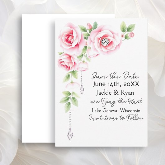 Pink Roses and Diamonds Floral Wedding  Save The Date