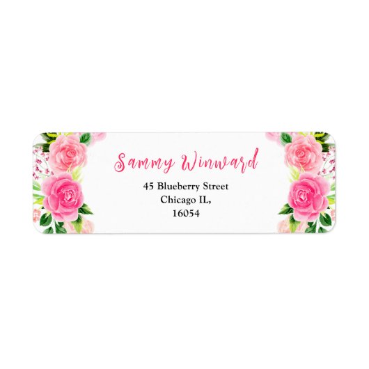 Pink Roses and Foliage Bridal Shower Etiket (Voorkant)