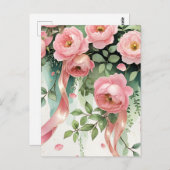Pink Roses and Ribbons Briefkaart (Voorkant / Achterkant)
