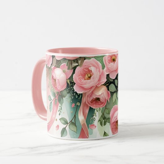 Pink Roses and Ribbons Mok (Voorkant links)