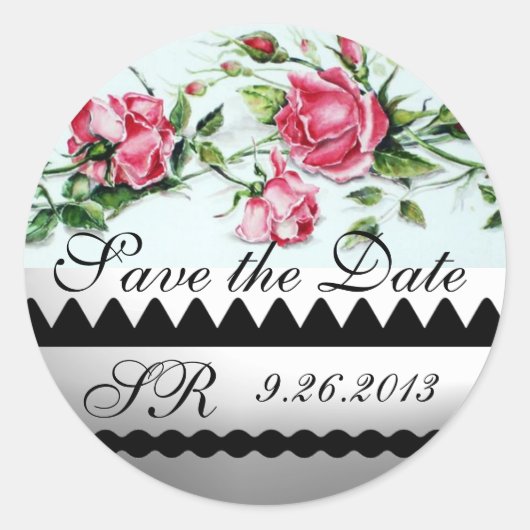 PINK ROSES AND ROSEBUES Save the Date Monogram Ronde Sticker (Voorkant)