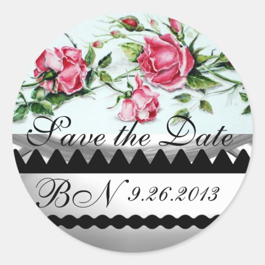 PINK ROSES AND ROSEBUES Save the Date Monogram Ronde Sticker (Voorkant)