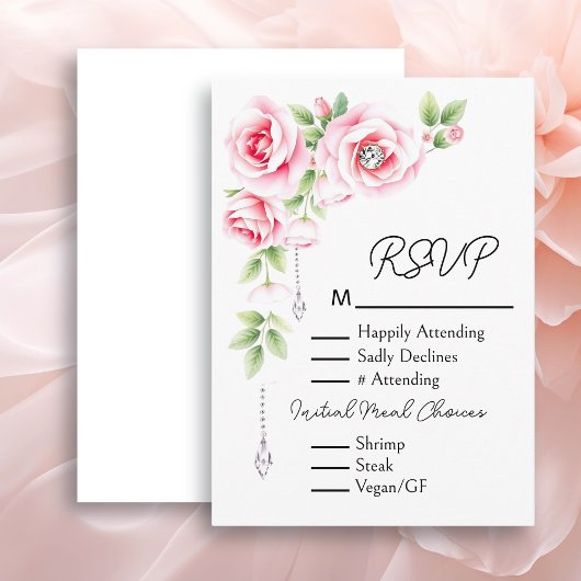 Pink Roses and Sage Green Foliage RSVP Informatiekaartje