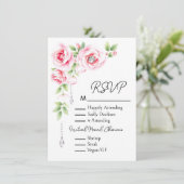Pink Roses and Sage Green Foliage RSVP Informatiekaartje (Staand voorkant)