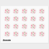 Pink Roses and Sage Green Foliage Wedding Ronde Sticker (Vel)