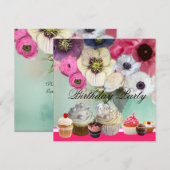 PINK ROSES ANEMONE FLOWERS AND CUPCAKES Birthday Kaart (Voorkant / Achterkant)