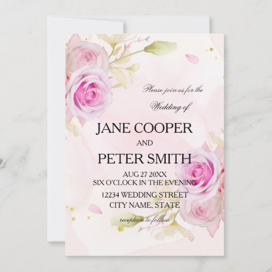 Pink roses arrangement Wedding Invitation Kaart (Voorkant)