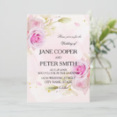 Pink roses arrangement Wedding Invitation Kaart (Staand voorkant)