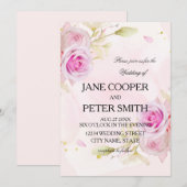 Pink roses arrangement Wedding Invitation Kaart (Voorkant / Achterkant)