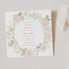 Pink Roses Baby's Breath Girl Baby shower Kaart
