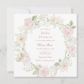 Pink Roses Baby's Breath Girl Baby shower Kaart (Voorkant)