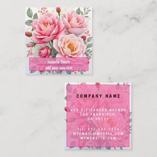 Pink Roses Beautiful Luxury Popular Collection Vierkante Visitekaartje (Voorkant / Achterkant)