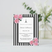 Pink roses black white stripes Paris Sweet 16 (Staand voorkant)