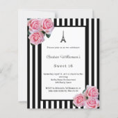 Pink roses black white stripes Paris Sweet 16 (Voorkant)