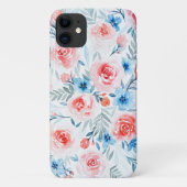Pink Roses Blue Flowers Waterverf Floral Pattern Case-Mate iPhone Case (Achterkant)