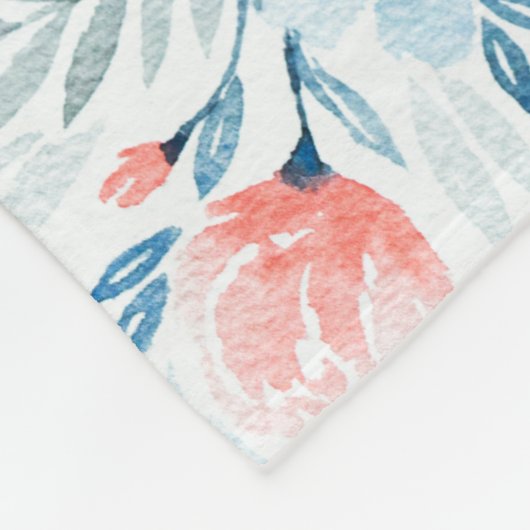 Pink Roses Blue Flowers Waterverf Floral Pattern Fleece Deken (Hoek)