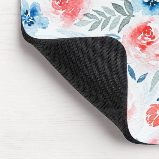 Pink Roses Blue Flowers Waterverf Floral Pattern Muismat (Hoek)