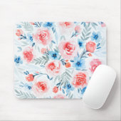 Pink Roses Blue Flowers Waterverf Floral Pattern Muismat (Met muis)