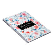 Pink Roses Blue Flowers Waterverf Floral Pattern Notitieboek (Rechterzijde)