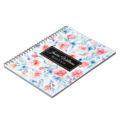 Pink Roses Blue Flowers Waterverf Floral Pattern Notitieboek (Linkerzijde)