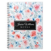 Pink Roses Blue Flowers Waterverf Floral Pattern Notitieboek (Voorkant)