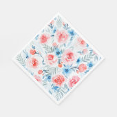 Pink Roses Blue Flowers Waterverf Floral Pattern Servet (Hoek)