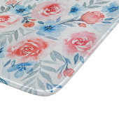 Pink Roses Blue Flowers Waterverf Floral Pattern Snijplank (Hoek)