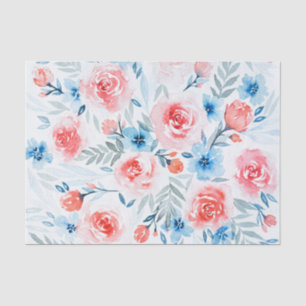 Pink Roses Blue Flowers Waterverf Floral Pattern Tissuepapier