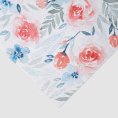 Pink Roses Blue Flowers Waterverf Floral Pattern Tissuepapier (Detail)