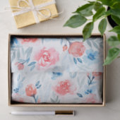 Pink Roses Blue Flowers Waterverf Floral Pattern Tissuepapier (Geschenk)