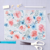 Pink Roses Blue Flowers Waterverf Floral Pattern Tissuepapier (Craft)
