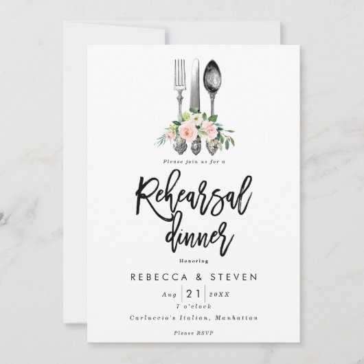 Pink Roses Botanische repetitie Diner Uitnodiging (Voorkant)