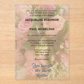 Pink Roses Bouquet Bride and Groom Photo Acryl Uitnodigingen (Voorkant)
